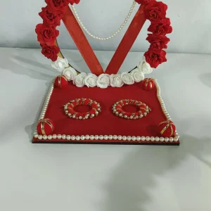 Romantic Red Rose Pearl Wedding Ring Holder - Handmade Artisan Display Centerpiece - Handmade rose pearl ring holder