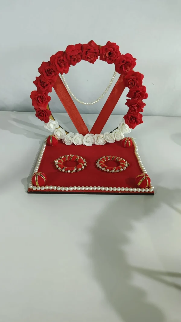 Romantic Red Rose Pearl Wedding Ring Holder - Handmade Artisan Display Centerpiece - Handmade rose pearl ring holder