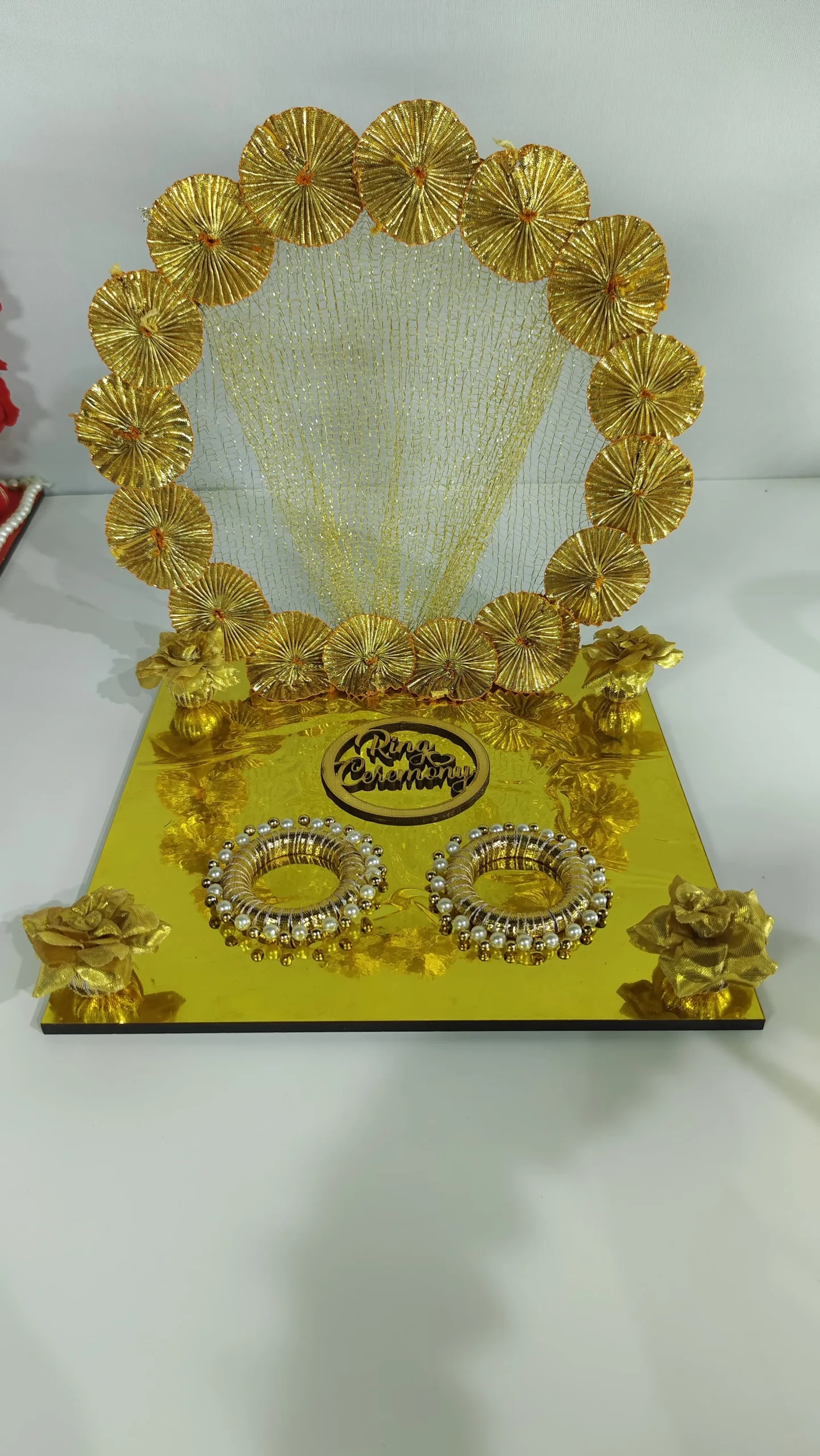 Golden Lotus Pearl Wedding Engagement Ring Decor Handmade Centerpiece - Handmade wedding centerpiece
