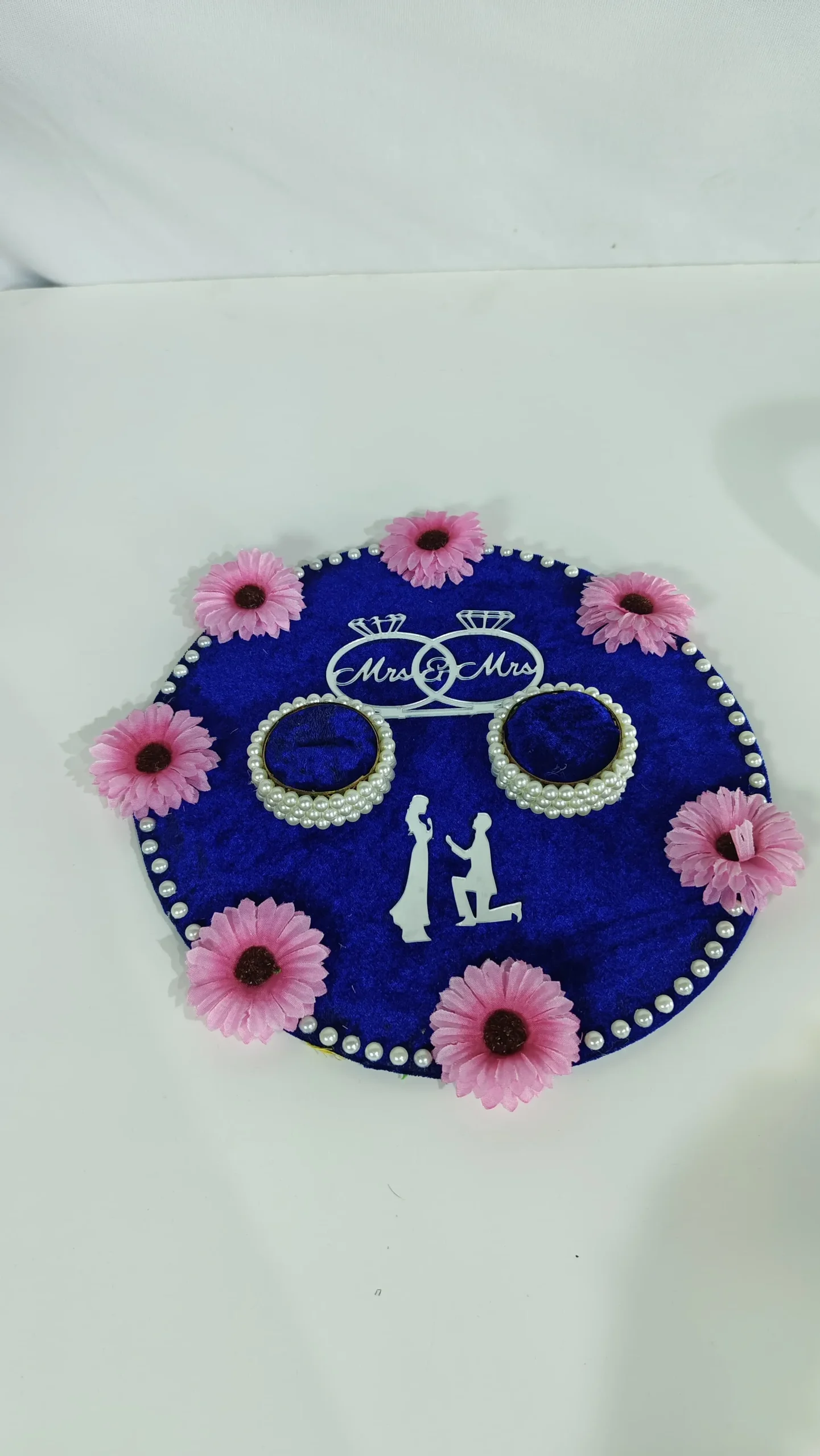 Handmade Pearl Wedding Ring Bearer Pillow - Blue Floral Engagement Decor - Handmade wedding ring bearer pillow