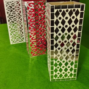 Artisan Geometric Candle Holders - Handmade Mosaic Glass Luminaries Set of 3 - Handmade geometric candle holders