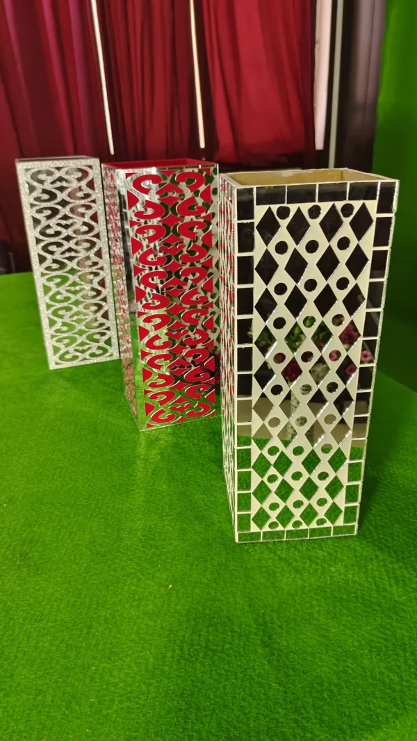 Artisan Geometric Candle Holders - Handmade Mosaic Glass Luminaries Set of 3 - Handmade geometric candle holders