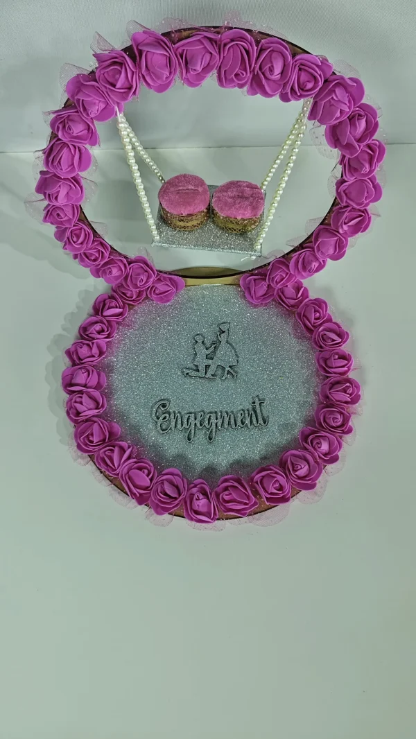 Handmade Pink Rose Engagement Decorative Tray with Pearl Detail - Handmade engagement tray