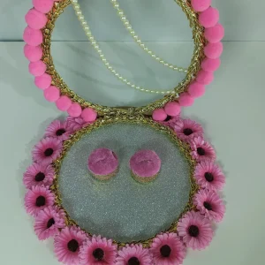 Handmade Pink Pom Pom Pearl Earrings - Artisan Floral Statement Jewelry - Handmade pink pom pom earrings