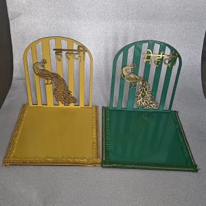 Handmade Peacock-Themed Decorative Book Stand/Holder in Yellow and Green - Handmade peacock book stand
