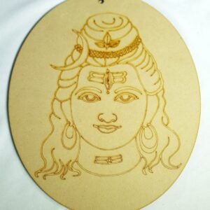 The artwork is engraved on a smooth, oval-shaped piece of wood or MDF (Medium-Density Fiberboard)