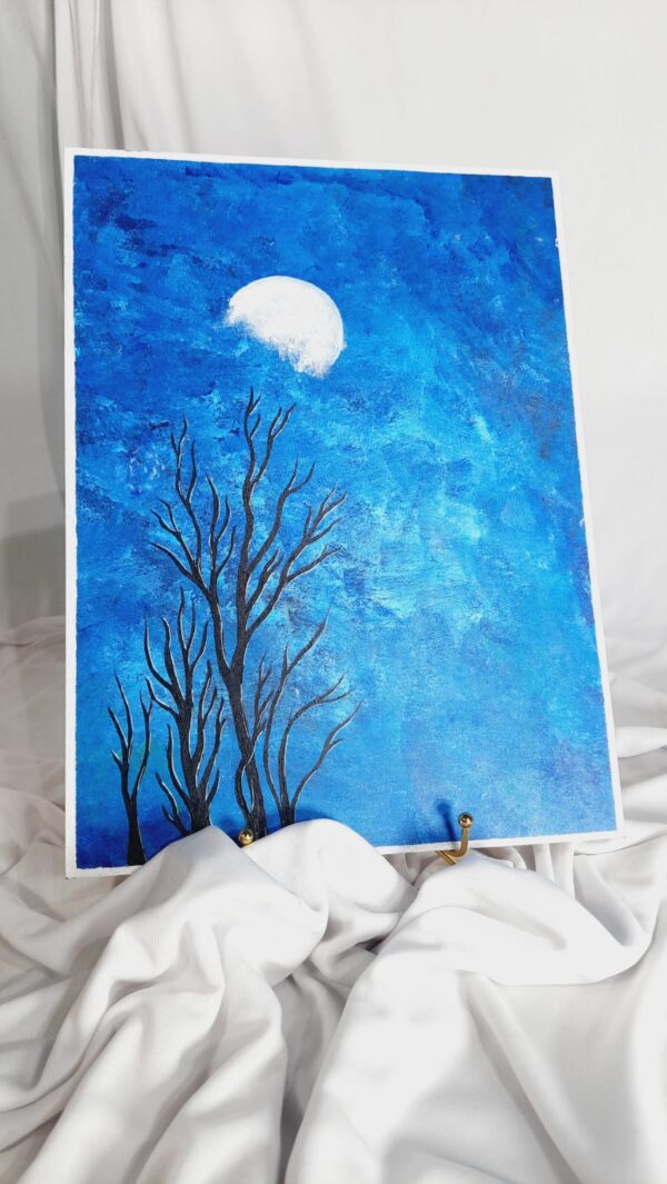 Midnight Serenity – Moonlit Tree Canvas Painting