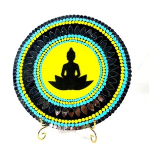 this is Mirror Mosaic and Dot Mandala Art "Buddha Serenity Mirror Mosaic Art Plate"