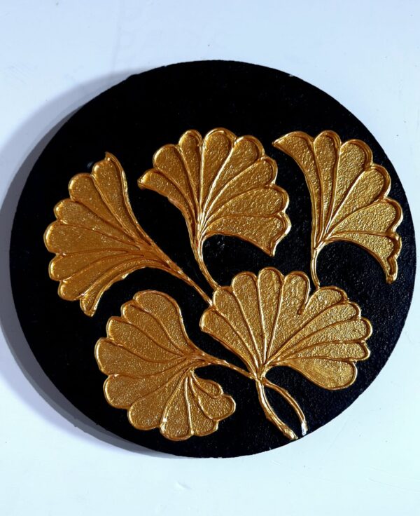 This is "Golden Ginkgo Leaf Textured Wall Art" 3D Embossed Textured Art on Canvas