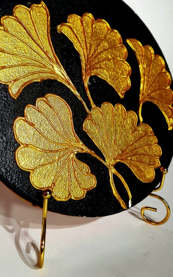 This is "Golden Ginkgo Leaf Textured Wall Art" 3D Embossed Textured Art on Canvas - Image 3