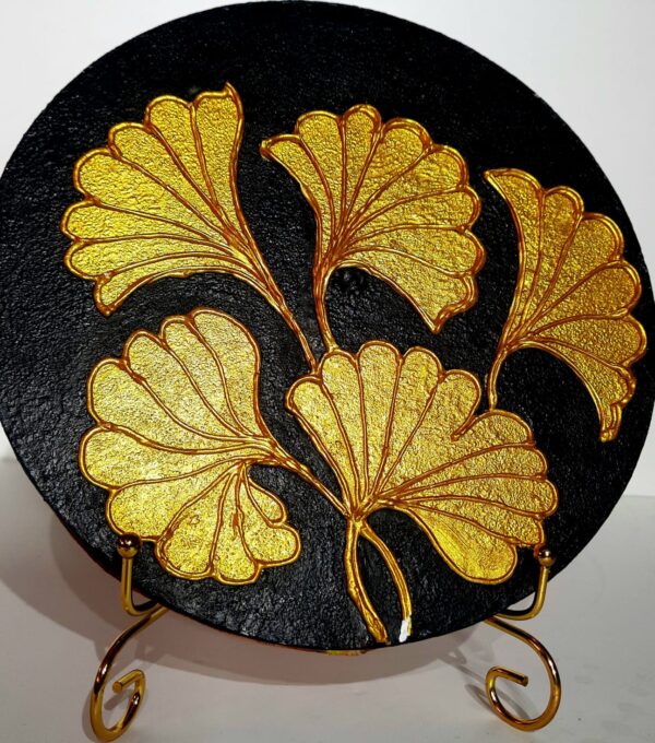 This is "Golden Ginkgo Leaf Textured Wall Art" 3D Embossed Textured Art on Canvas - Image 2