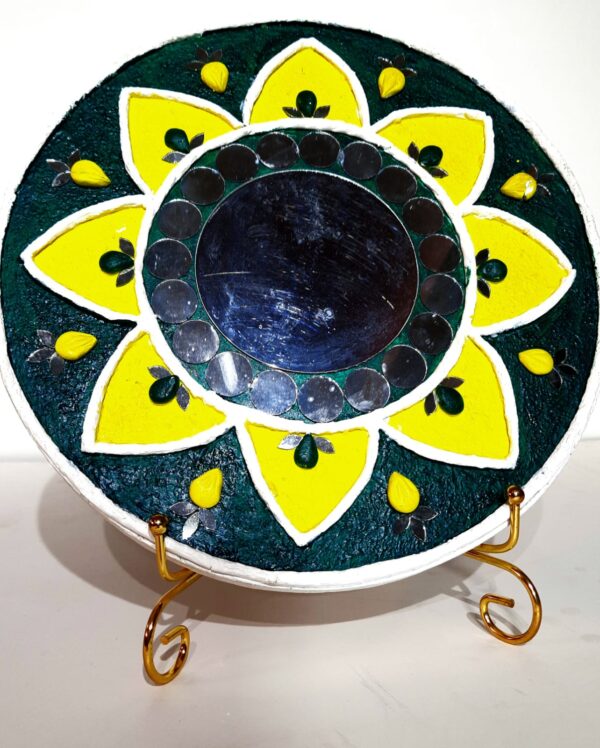 This is "Sunflower Mirror Art - Handmade Textured Wall Decor" Handcrafted Mirror and 3D Textured Art - Image 2