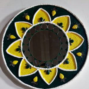 This is "Sunflower Mirror Art - Handmade Textured Wall Decor" Handcrafted Mirror and 3D Textured Art