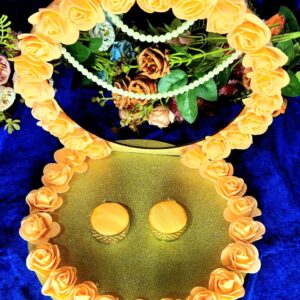 Floral Engagement Ring Platter – Golden Elegance Handcrafted Decorative Art with Faux Flowers and Beaded Embellishments