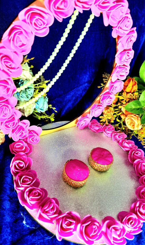 Floral Engagement Ring Platter – Pink Blossom Romance Handcrafted Decorative Art with Faux Floral Embellishment and Bead Detailing - Image 2