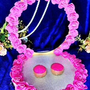 Floral Engagement Ring Platter – Pink Blossom Romance Handcrafted Decorative Art with Faux Floral Embellishment and Bead Detailing
