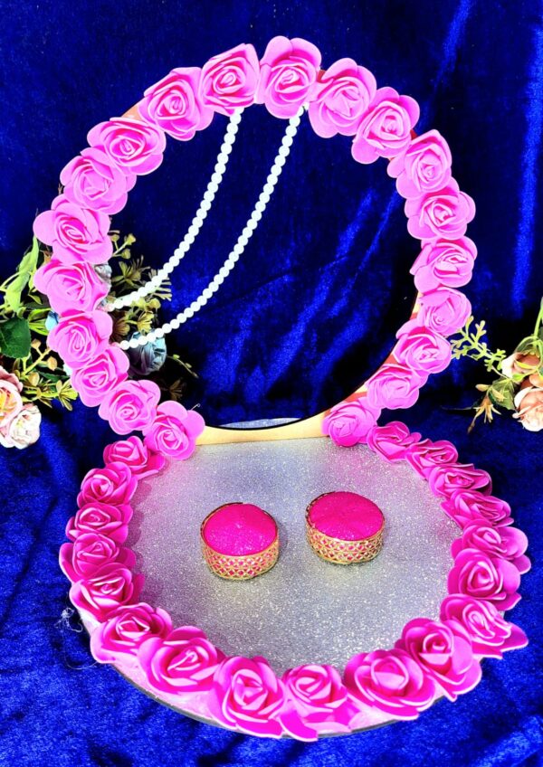 Floral Engagement Ring Platter – Pink Blossom Romance Handcrafted Decorative Art with Faux Floral Embellishment and Bead Detailing