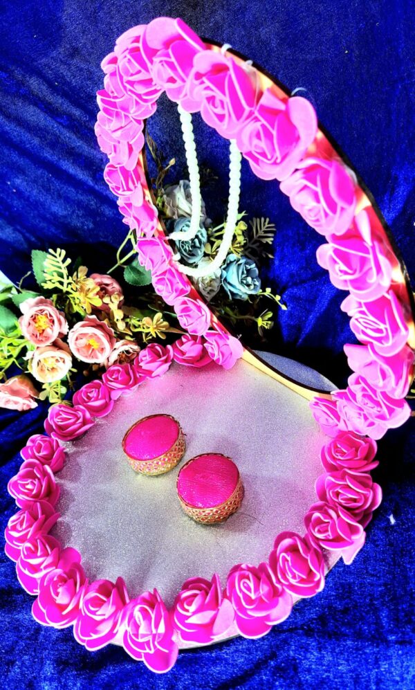 Floral Engagement Ring Platter – Pink Blossom Romance Handcrafted Decorative Art with Faux Floral Embellishment and Bead Detailing - Image 3
