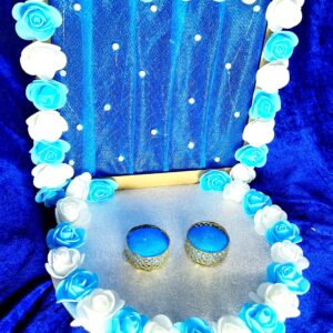 Dreamy Blue & White Floral Engagement Ring Platter Handcrafted Floral Art with Netting