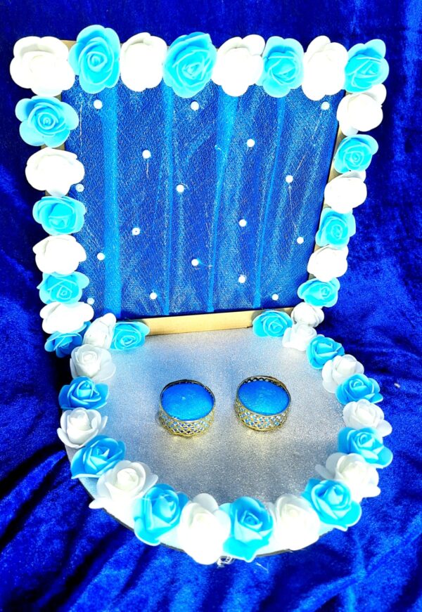 Dreamy Blue & White Floral Engagement Ring Platter Handcrafted Floral Art with Netting