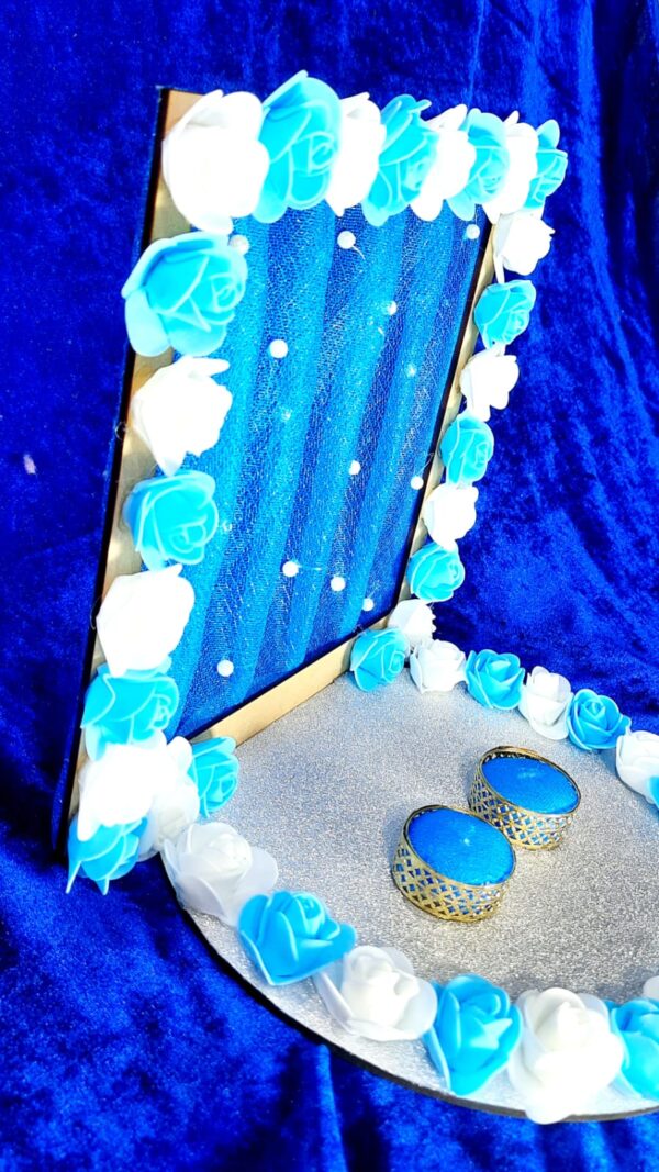 Dreamy Blue & White Floral Engagement Ring Platter Handcrafted Floral Art with Netting - Image 3