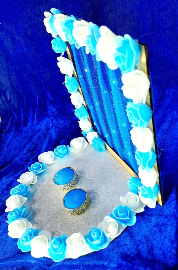 Dreamy Blue & White Floral Engagement Ring Platter Handcrafted Floral Art with Netting - Image 2