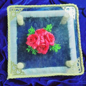 Luxury Handcrafted Floral Art withGolden Detailing Royal  Floral Ring Tray