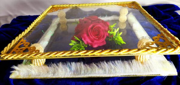 Luxury Handcrafted Floral Art withGolden Detailing Royal  Floral Ring Tray - Image 2