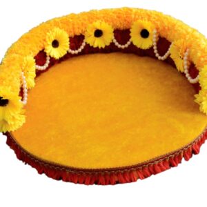 Elegant Yellow Velvet Floral Singhasan for Bhagwan | Decorative Round Seat for Idols