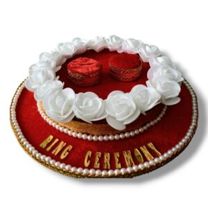 Handcrafted Velvet Floral Art with Pearl and Golden Embellishments Elegant Rose Ring Ceremony Tray