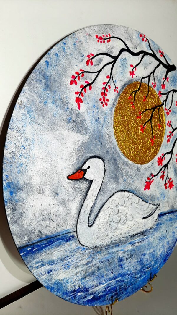 This is "Serene Swan Under Golden Moon" Wall Art - Image 2