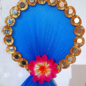 Decorative Blue Mirror Work Wall Hanging with Flower Accent