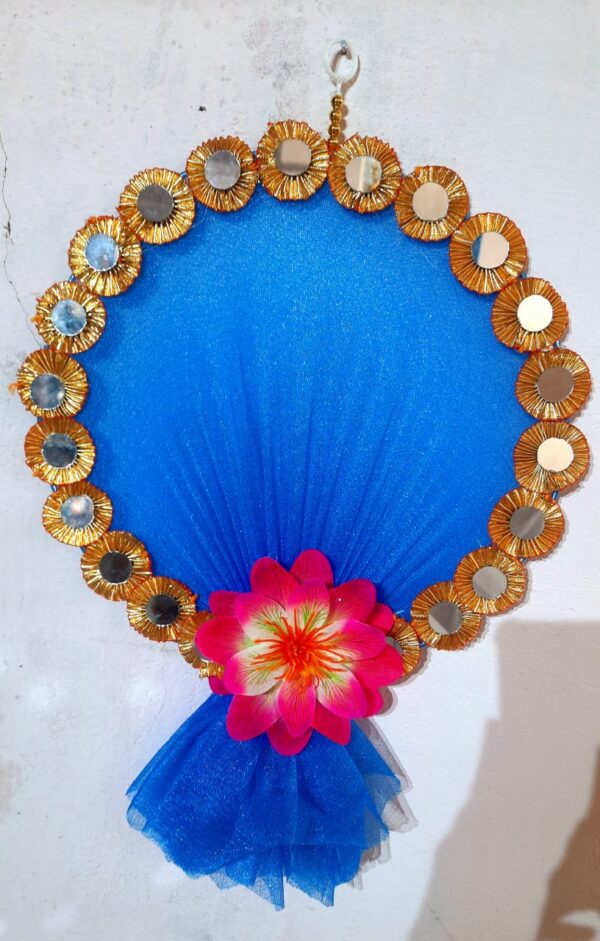 Decorative Blue Mirror Work Wall Hanging with Flower Accent