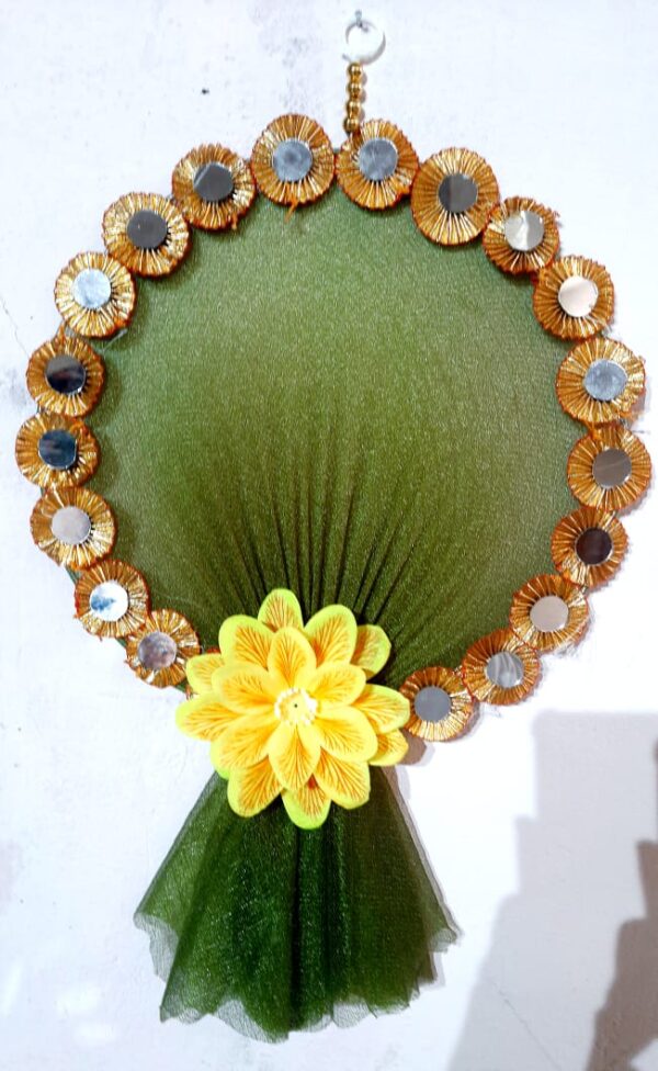 Decorative Blue Mirror Work Wall Hanging with Flower Accent - Image 3