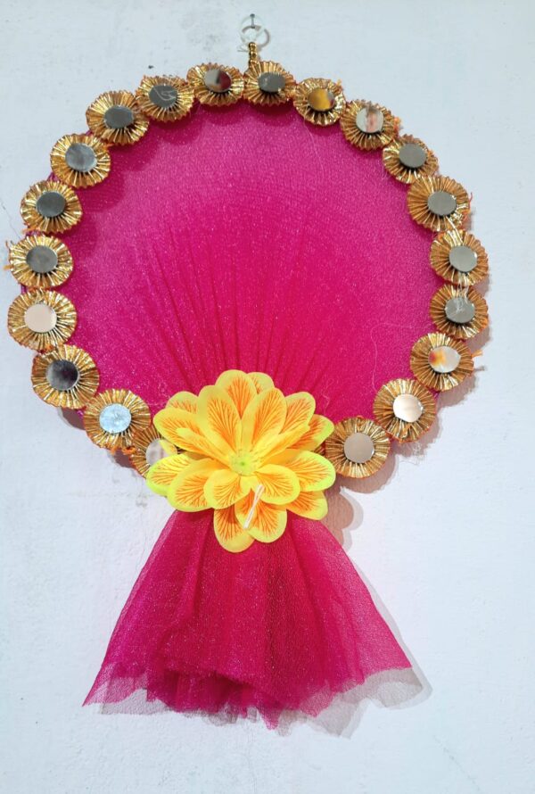 Decorative Blue Mirror Work Wall Hanging with Flower Accent - Image 2