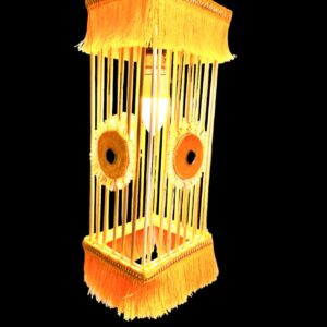 Handcrafted Ethnic Bamboo Decorative Hanging Lamp – Yellow Fringed Lantern
