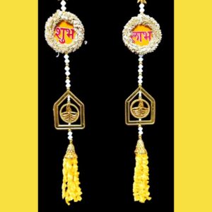 Shubh Labh Door Hanging Toran – Traditional Decorative Latkan (Yellow & Gold)