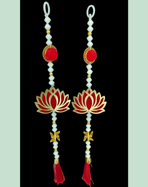Red & Gold Lotus-Themed Beaded Door Hanging (Set of 2)