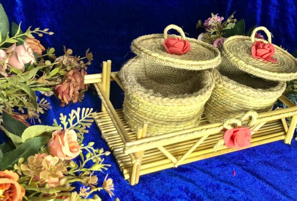 "Blossom Basket Duo – Handmade Jute Containers with Bamboo Tray" - Image 3