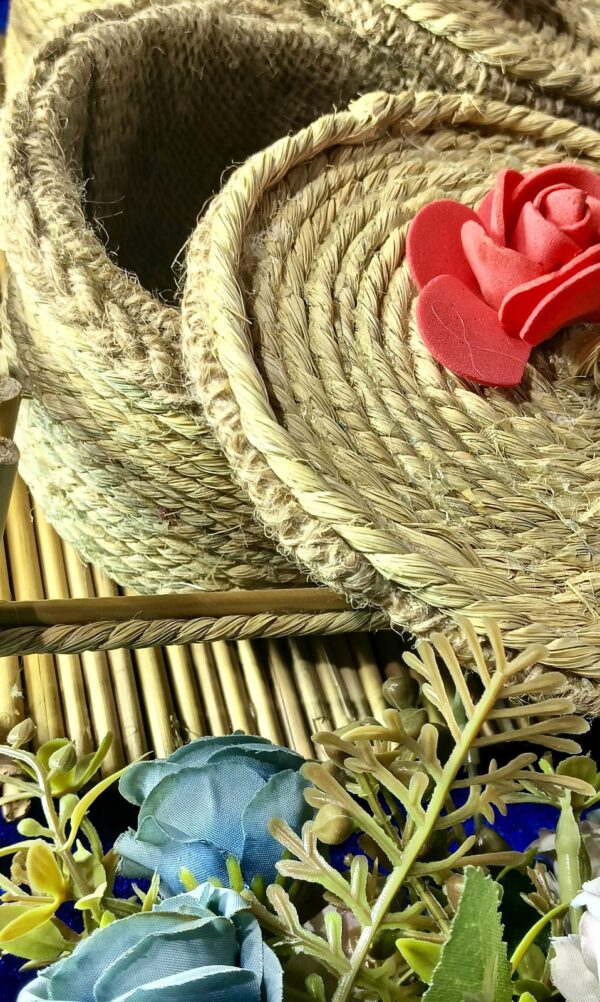"Blossom Basket Duo – Handmade Jute Containers with Bamboo Tray" - Image 2
