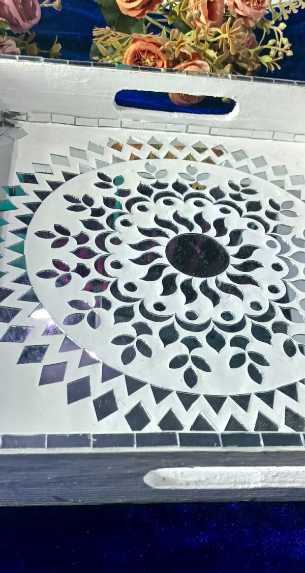 "Royal Mandala Mirror Tray – Handcrafted Decorative Serving Tray" - Image 4