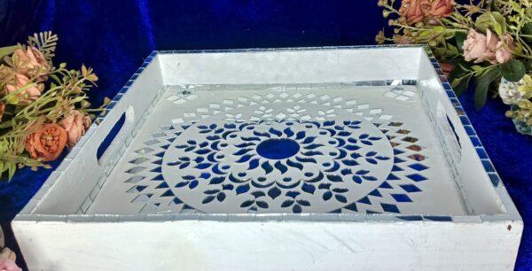 "Royal Mandala Mirror Tray – Handcrafted Decorative Serving Tray" - Image 2