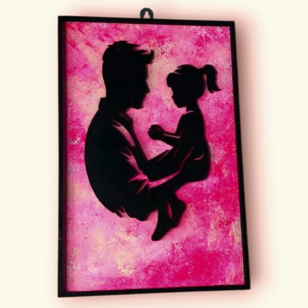 Father-Daughter Love  Wall Frame Set – Silhouette Art on Pink Textured Background (Set of 2) - Image 2