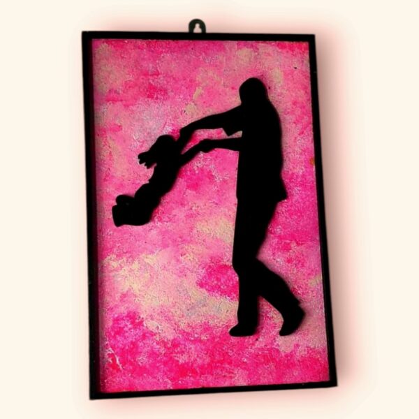 Father-Daughter Love  Wall Frame Set – Silhouette Art on Pink Textured Background (Set of 2) - Image 3