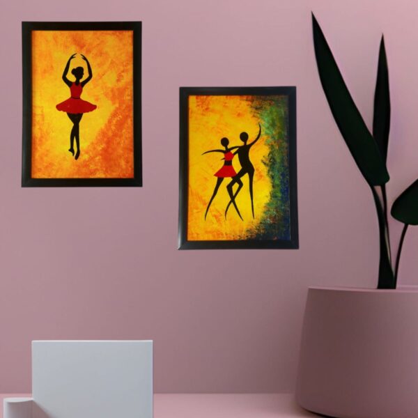 Modern Dance Couple & Ballerina Wall Frame Set – Abstract Silhouette Art (Set of 2)