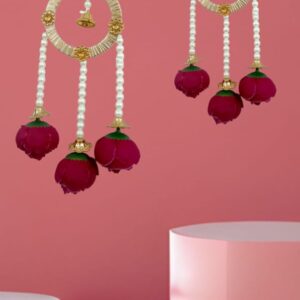 Triple Hoop Bell & Pearl Hanging with Burgundy Floral Drops